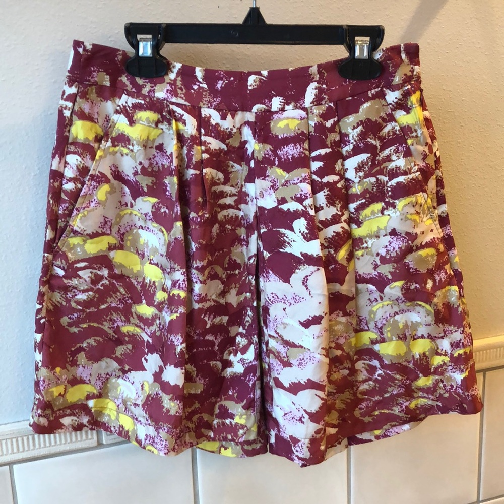 New Tibi silk watercolor abstract floral print high rise flowy skirt skort short